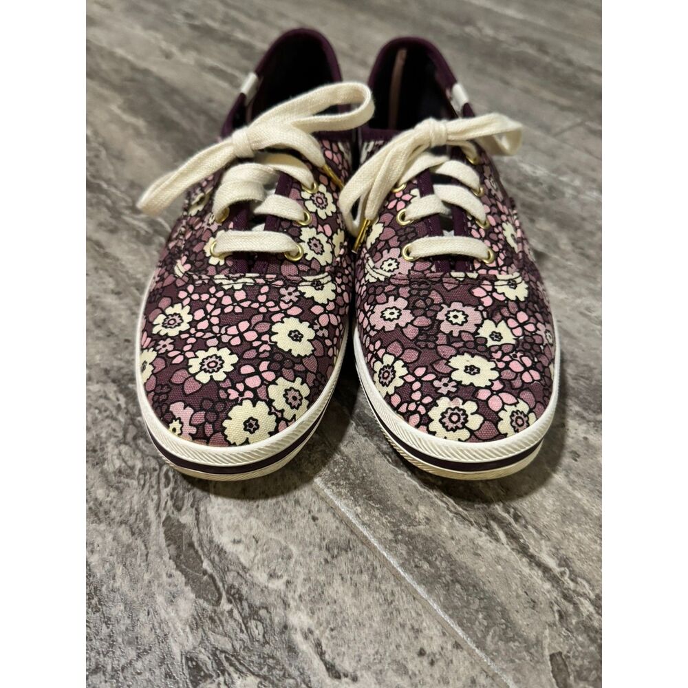 Kate Spade x Keds Purple Floral Print Canvas Sneakers Shoes Womens Size 8